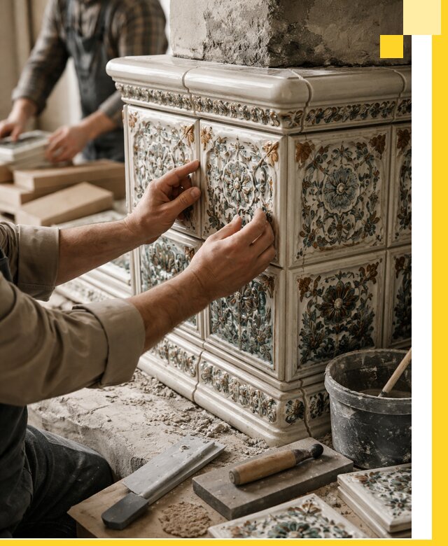 Изразцовые камины под ключ в Городце: проект и монтаж