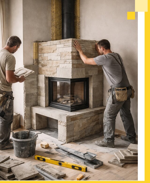 Угловые камины под ключ проект, монтаж и отделка в Городце