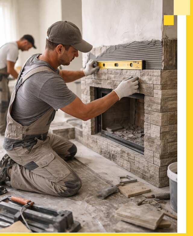 Облицовка каминов в Городце, монтаж и отделка натуральным камнем