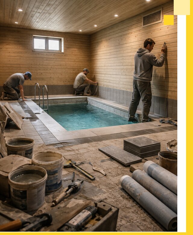 Строительство бани с бассейном и сауной под ключ в Городце