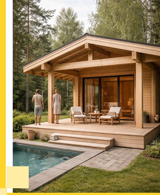 Бани с террасой под ключ в Городце от 607380 р. | ЭриданГрд