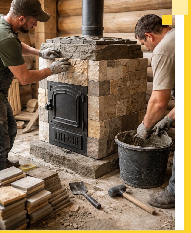 Облицовка банной печи под ключ в Городце: камень и плитка