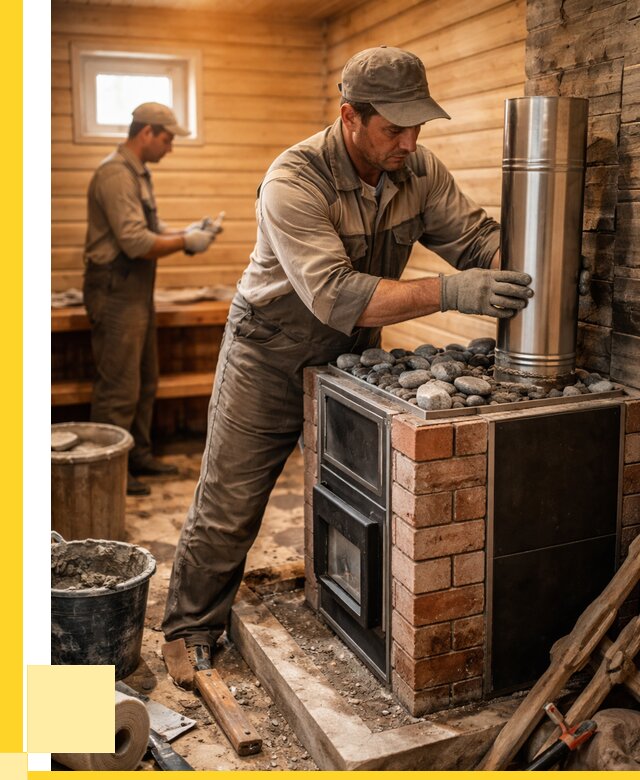 Монтаж печи в бане под ключ в Городце от 20246 р. | ЭриданГрд