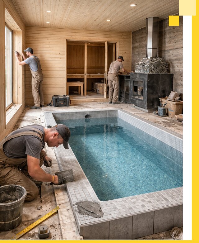 Проект бани с бассейном и сауной в Городце под ключ