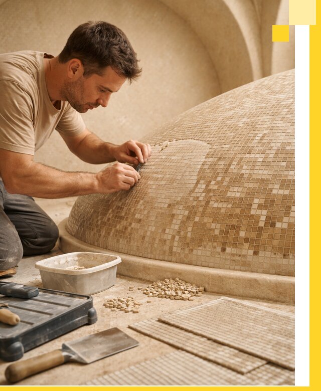 Профессиональная укладка мозаики для хамама под ключ в Городце