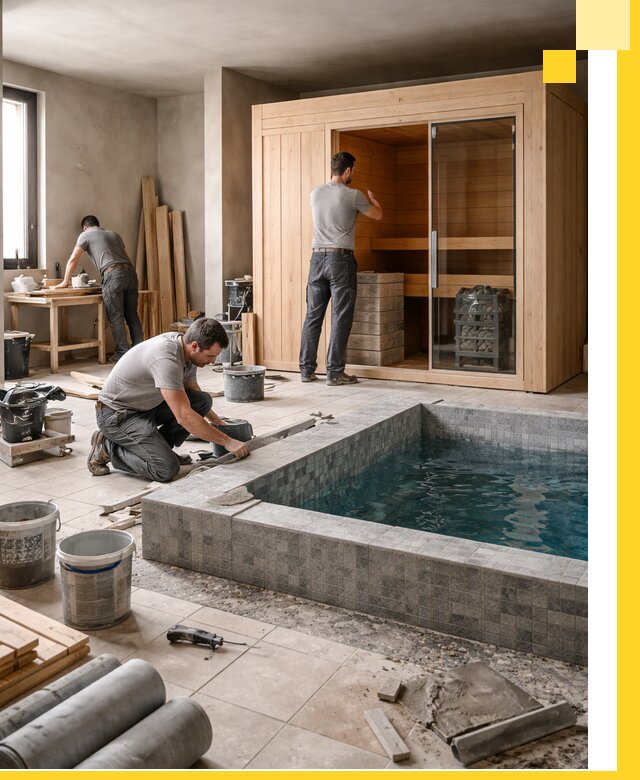 SPA зоны под ключ с бассейном сауной и печью в Городце